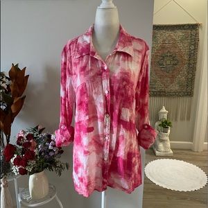 Pink Tie-Dye Button-Up Women's Top